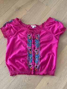 Boston Proper Embroidered Boho Blouse Size 10